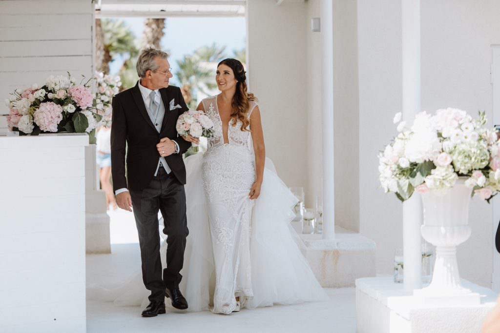 Seaside Wedding in Sicily baia del corallo bride and dad