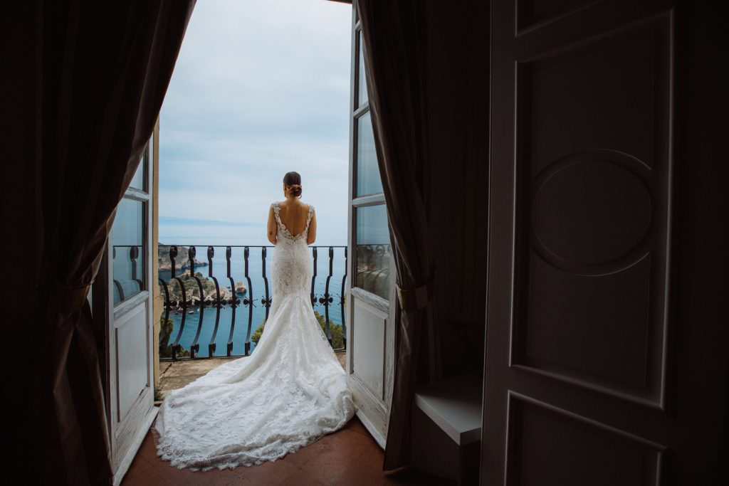 Coastal Wedding in Taormina, Sicily, bride portrait 
