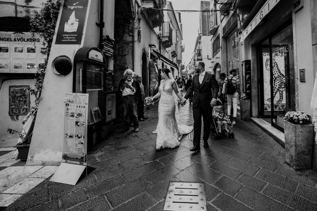 Candid Wedding Photography in Taormina, Sicily, bride and groom, walk